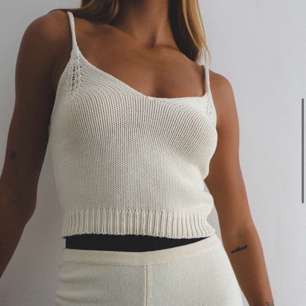 En El Mar Cream 100% Cotton Knit Tank Top Ethical Slow Fashion Size M